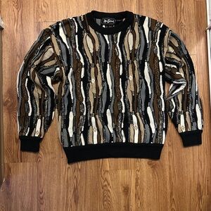 Alan Stuart XL Knit Sweater Earthy Tones Brown, Beige & Gray Unique Knit Pattern